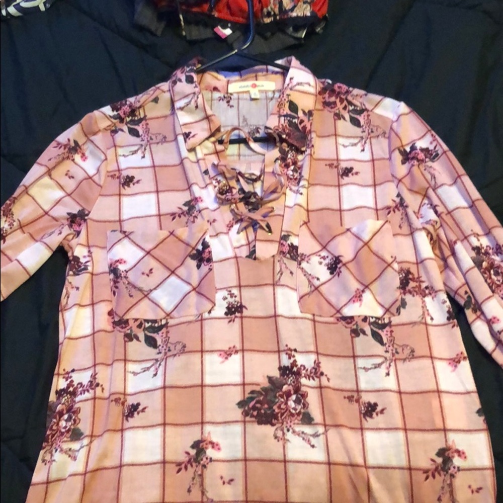 Sheer Pink Plaid Top
